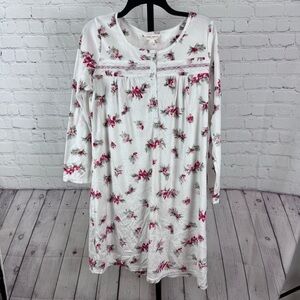 Laura Ashley Super Soft Floral Red and White Lace Nightgown Size Small
